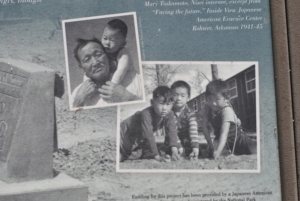 Photo of Internees at Rohwer Relocation Center. Photo by Phil Slattery. Wayside Exhibit by the National Park Service.